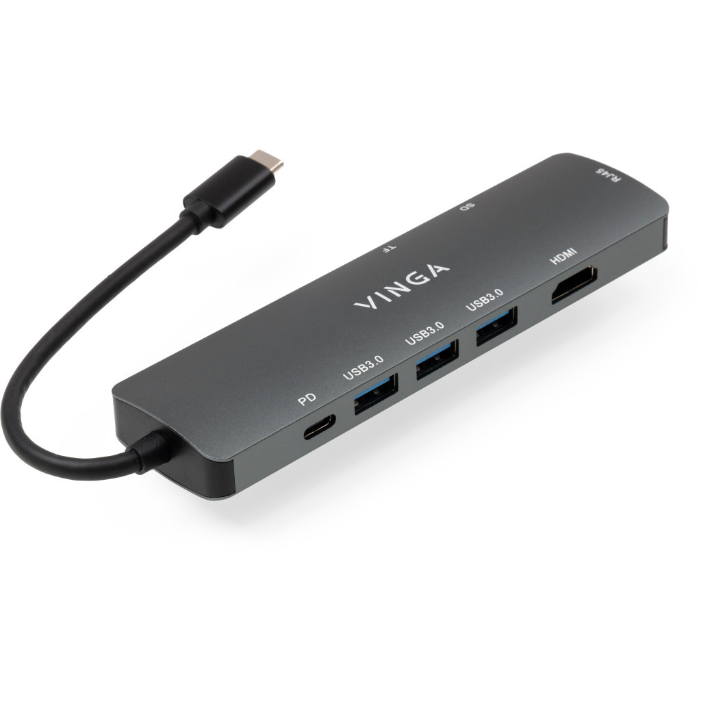 Концентратор Vinga USB-C 3.1 to HDMI+RJ45_1Gbps+3xUSB3.0+SD/TF+PD100W (VHYC8) - зображення 2