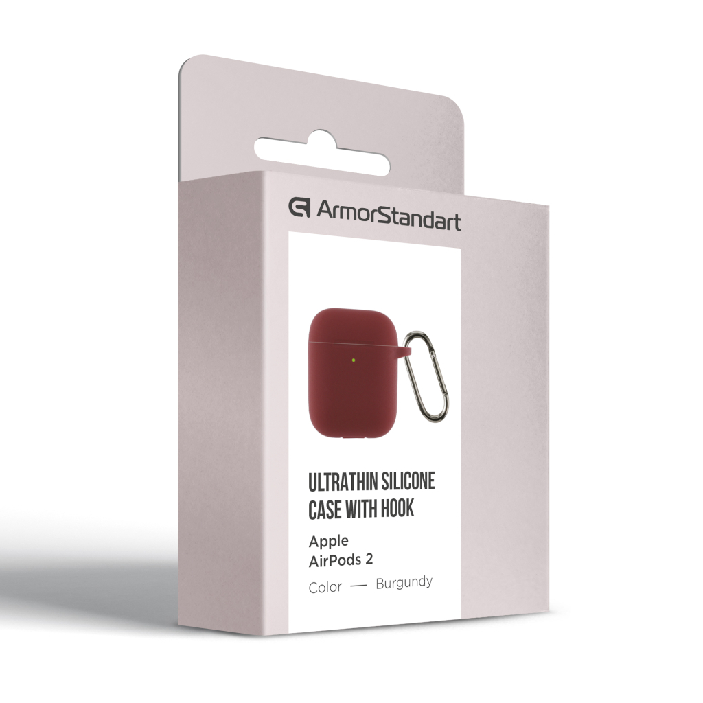 Чохол для навушників Armorstandart Ultrathin Silicone Case With Hook для Apple AirPods 2 Burgundy (ARM59680) - зображення 3