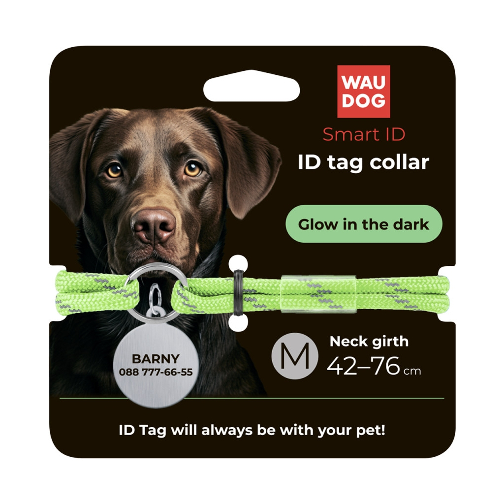 Шнурок для адресника WAUDOG Smart ID світловідбивний М 42-76 см салатовий (60415) - зображення 5