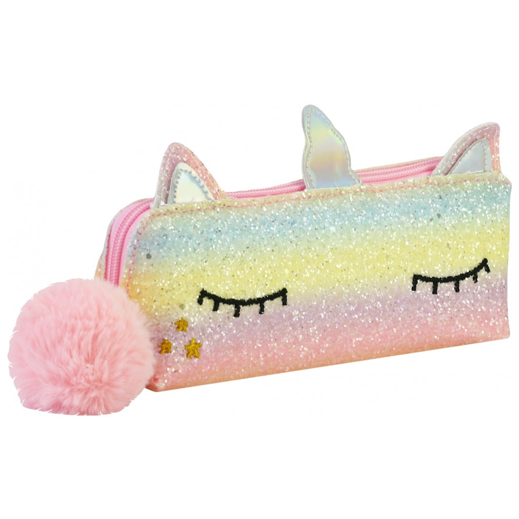 Пенал Cool For School 1 відділення з блискітками та помпоном Рожевий (CF6636-pink) - зображення 1