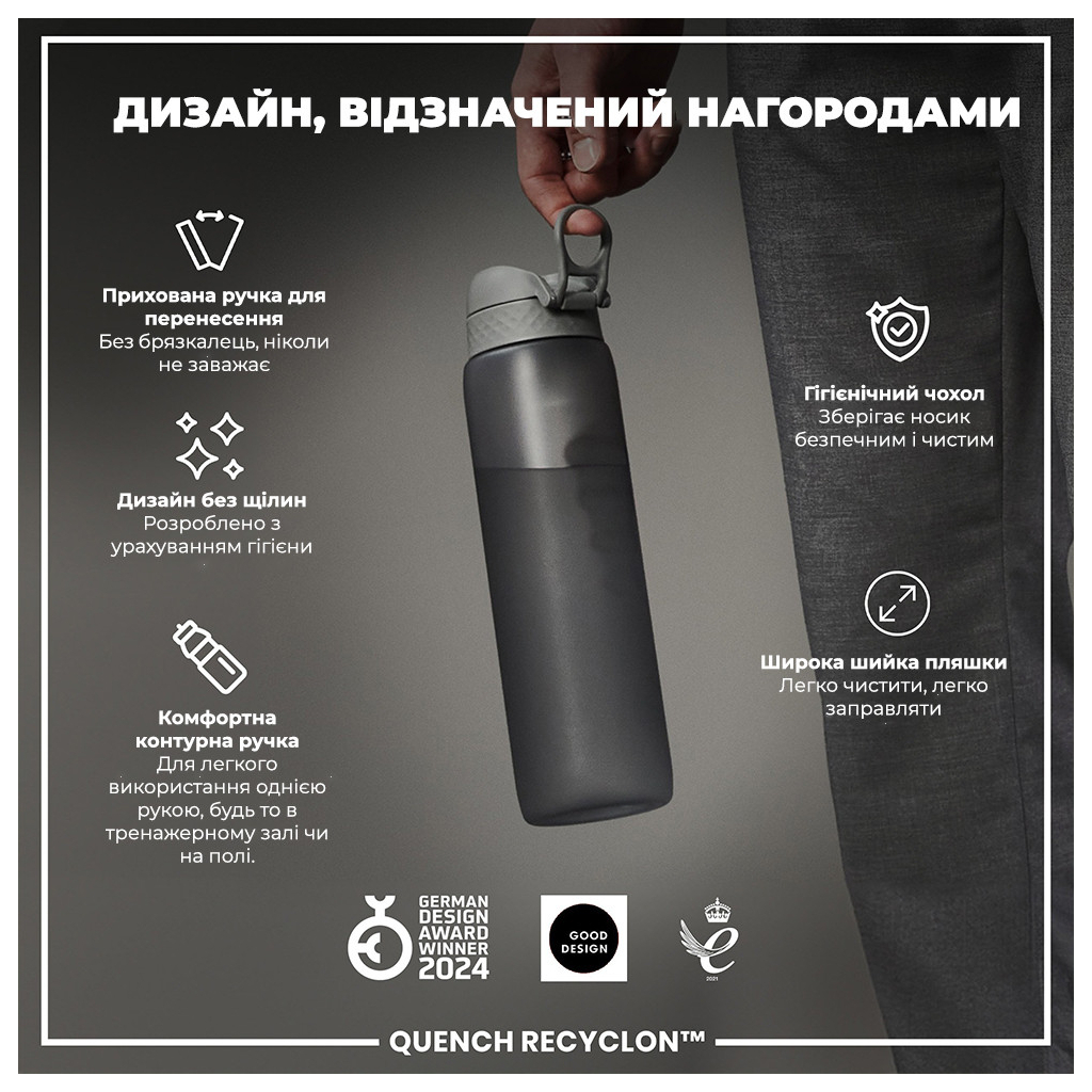 Пляшка для води ION8 OneTouch 1000 мл BPA Free, Grey (I8RF1000GRY) - зображення 4