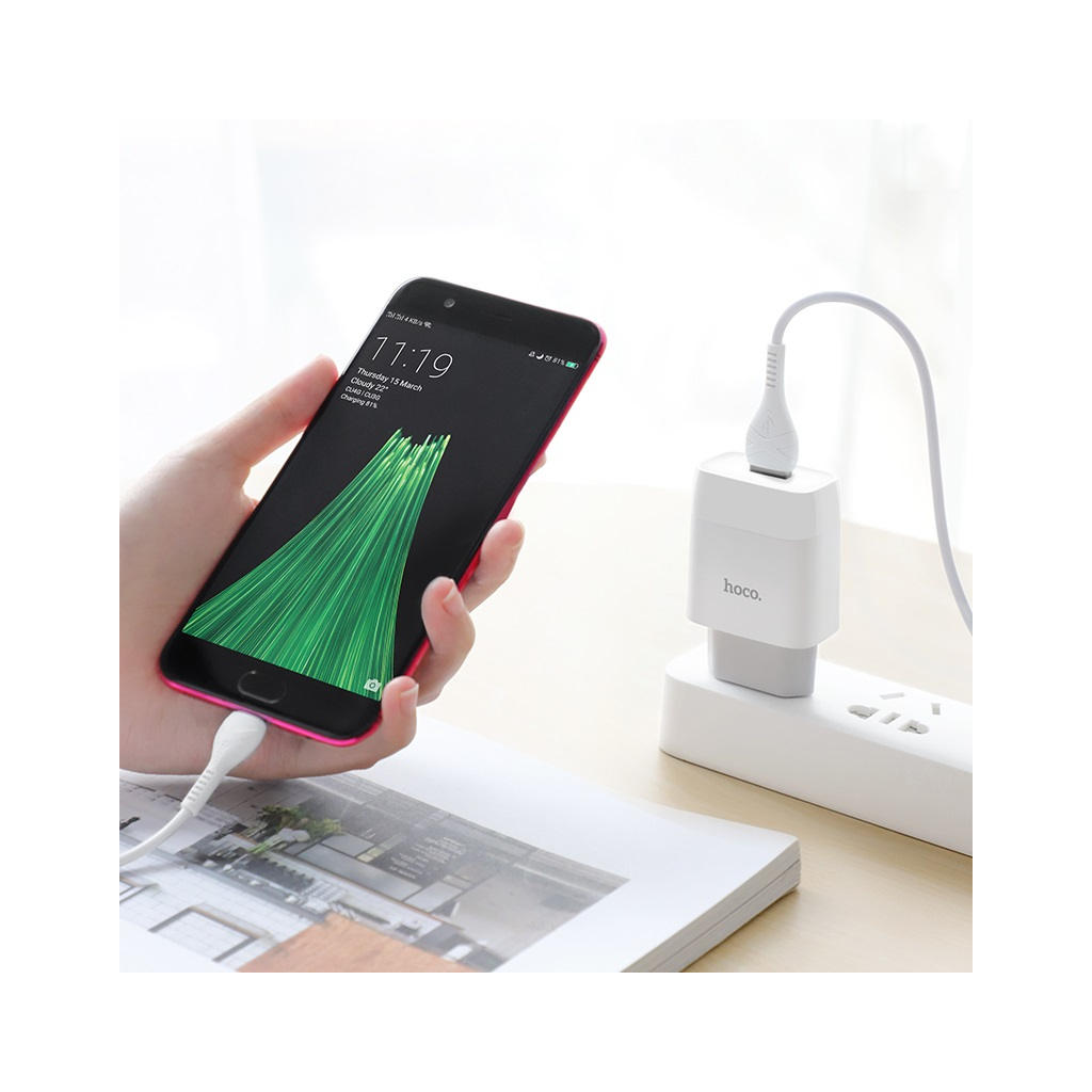 Зарядний пристрій HOCO C72A USB + cable USB to USB-C 10.5W White (Hoco C72AW/Tc) - зображення 5