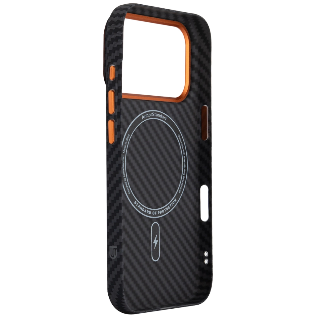 Чохол до мобільного телефона Armorstandart LikeCarbon2 SE MagCase Apple iPhone 17 Pro Black Orange (ARM89161) - зображення 4