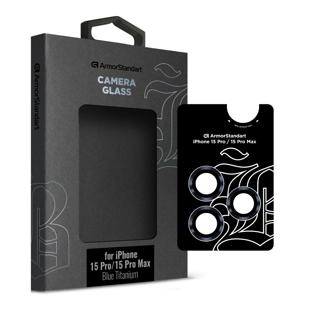 Скло захисне Armorstandart Camera glass Supreme Black Icon iPhone 15 Pro/15 Pro Max Blue Titanium (ARM76594) - зображення 1