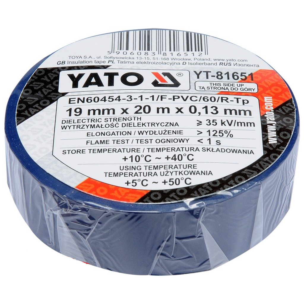 Ізоляційна стрічка Yato 20мх19мм синя (YT-81651) - изображение 2