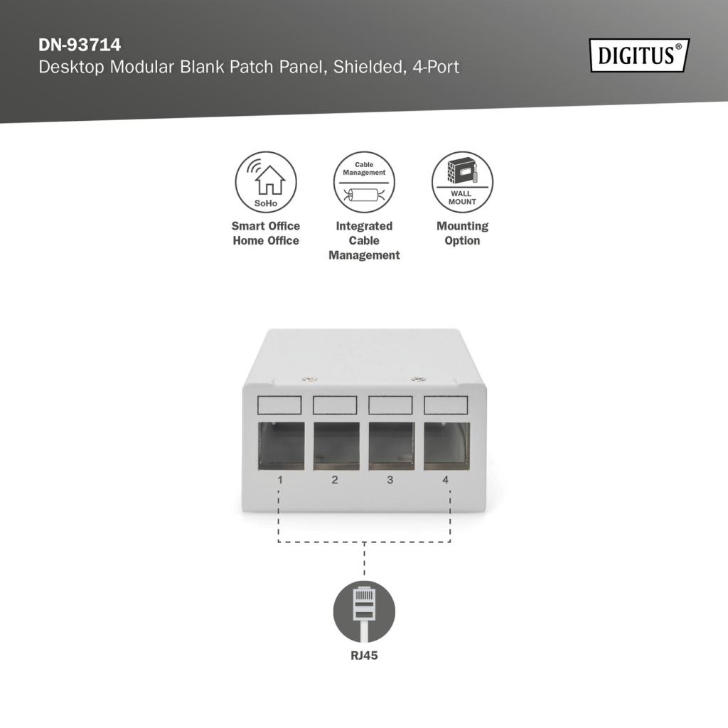 Патч-панель настільна, 4 порти, модульна Digitus (DN-93714) - изображение 7