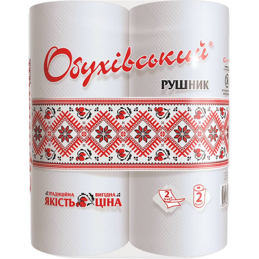 Паперові рушники Обухівський 2 шари білі 2 рулони (4820003833797) - зображення 1