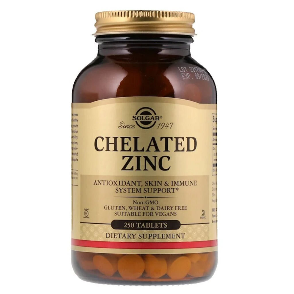 Мінерали Solgar Цинк хелат, Chelated Zinc, 250 таблеток (SOL-00801) - зображення 1