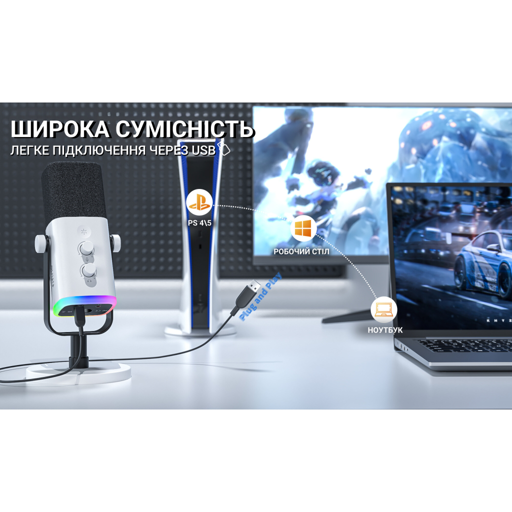 Мікрофон Fifine AM8W USB/XLR White (AM8W) - зображення 9