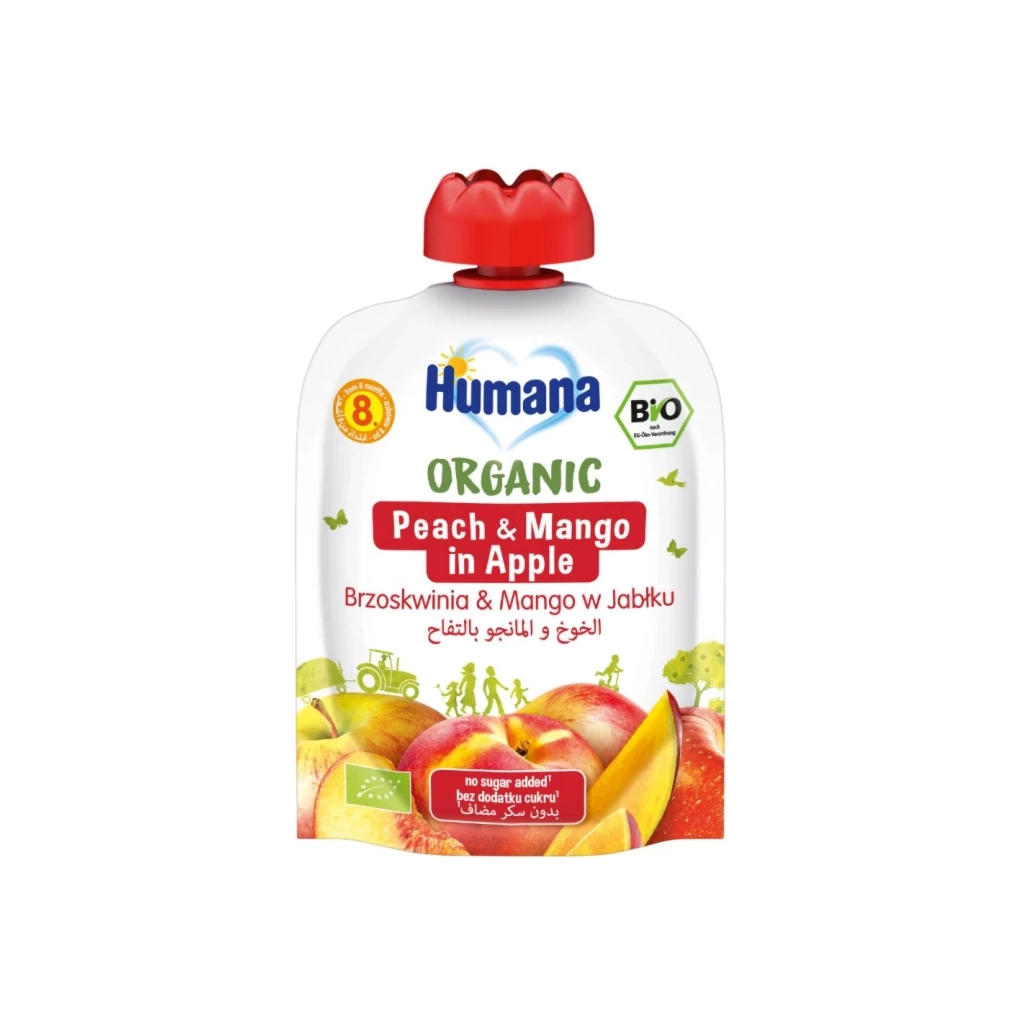 Дитяче пюре Humana Яблуко-Персик-Манго 90 г (4031244716033) - зображення 1