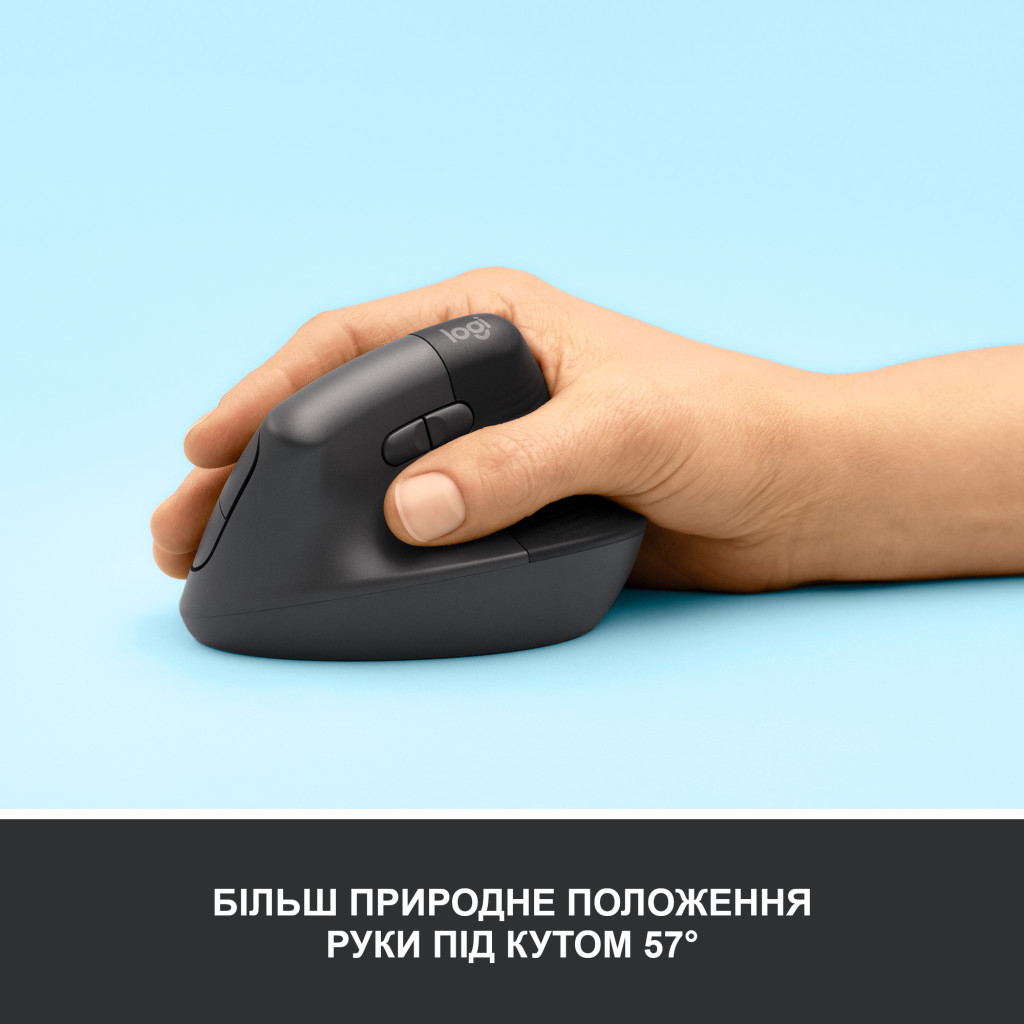 Мишка Logitech Lift Vertical Ergonomic Wireless/Bluetooth Graphite (910-006473) - зображення 3