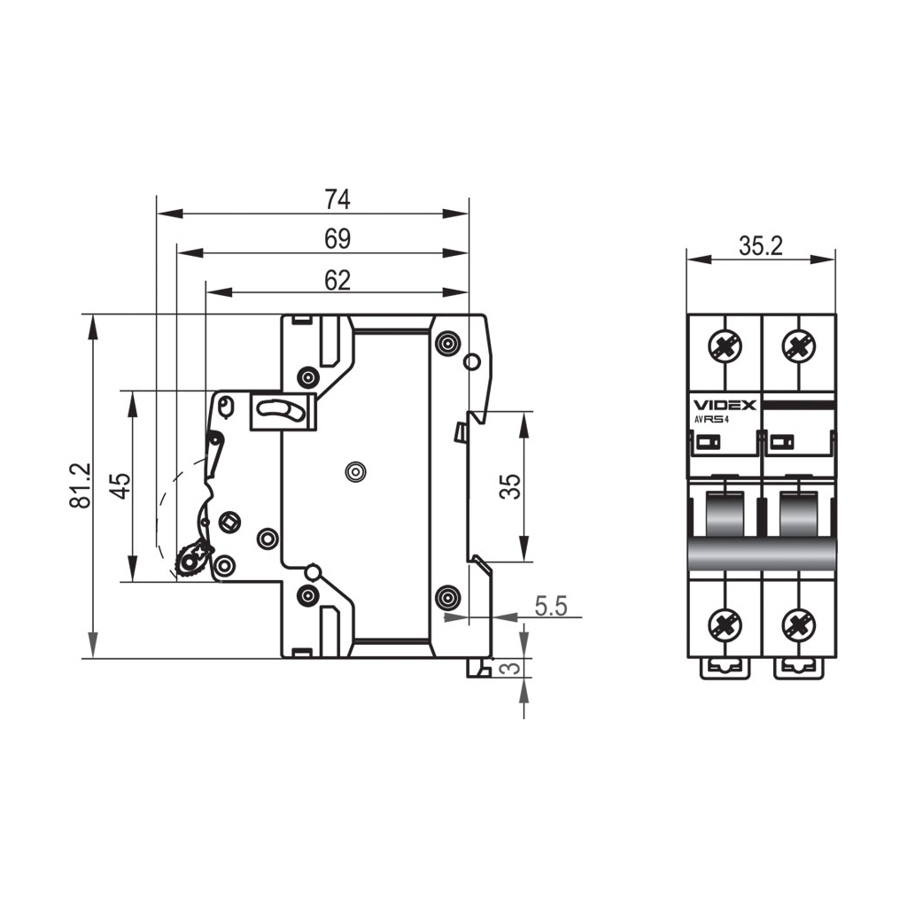 Автоматичний вимикач Videx RS4 RESIST 2п 50А С 4,5кА (VF-RS4-AV2C50) - зображення 4