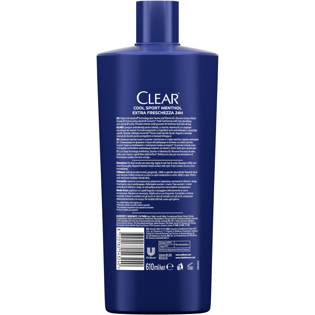 Шампунь Clear Проти лупи для чоловіків Крижана свіжість з Ментолом 610 мл (8720182543240) - зображення 2