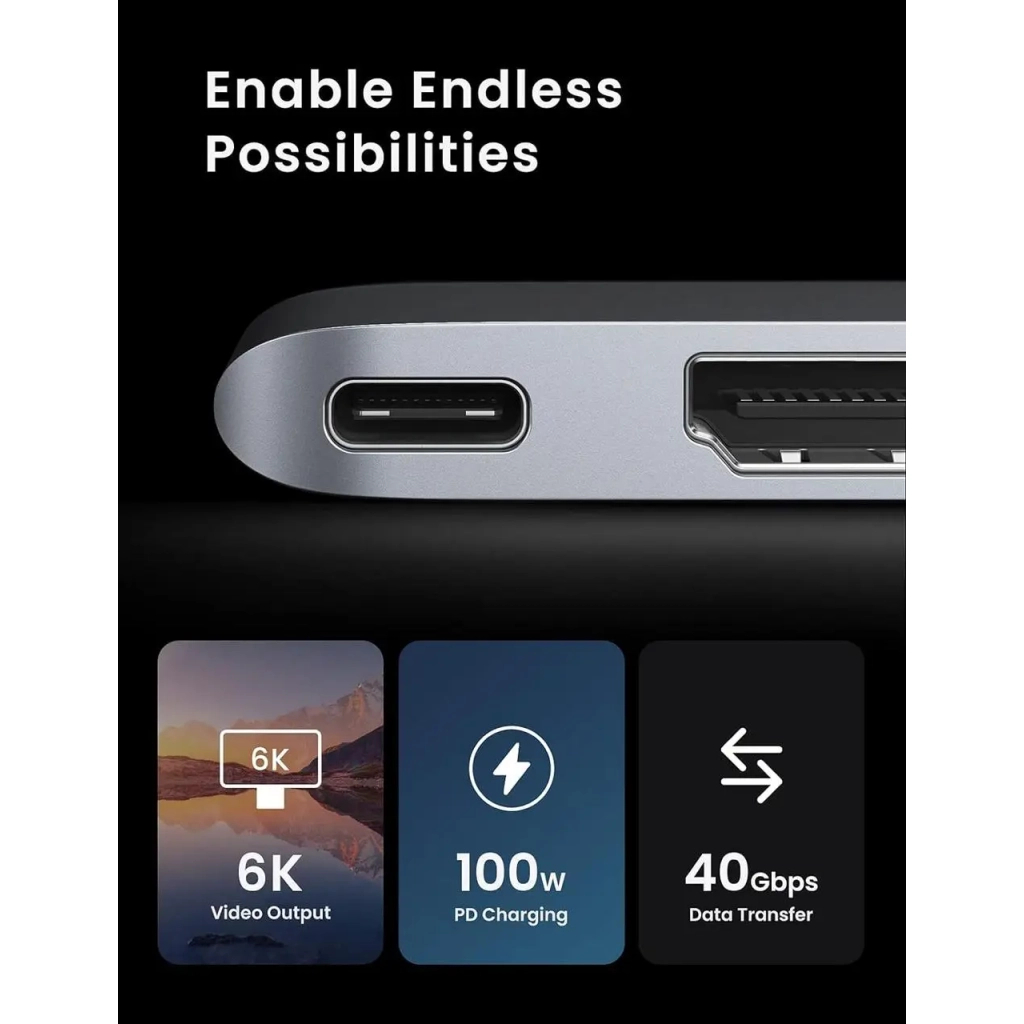 Концентратор Ugreen 2xUSB-C to HDMI + 2xUSB 3.0 + SD/TF + USB-C CM380 gray (80856) - зображення 4