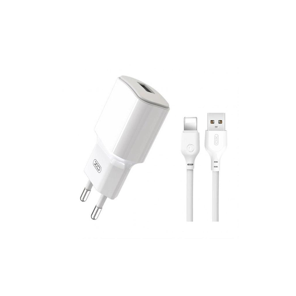 Зарядний пристрій XO L73 2.4A/1USB + cable lightning White (XO-L73i-WH) - зображення 1