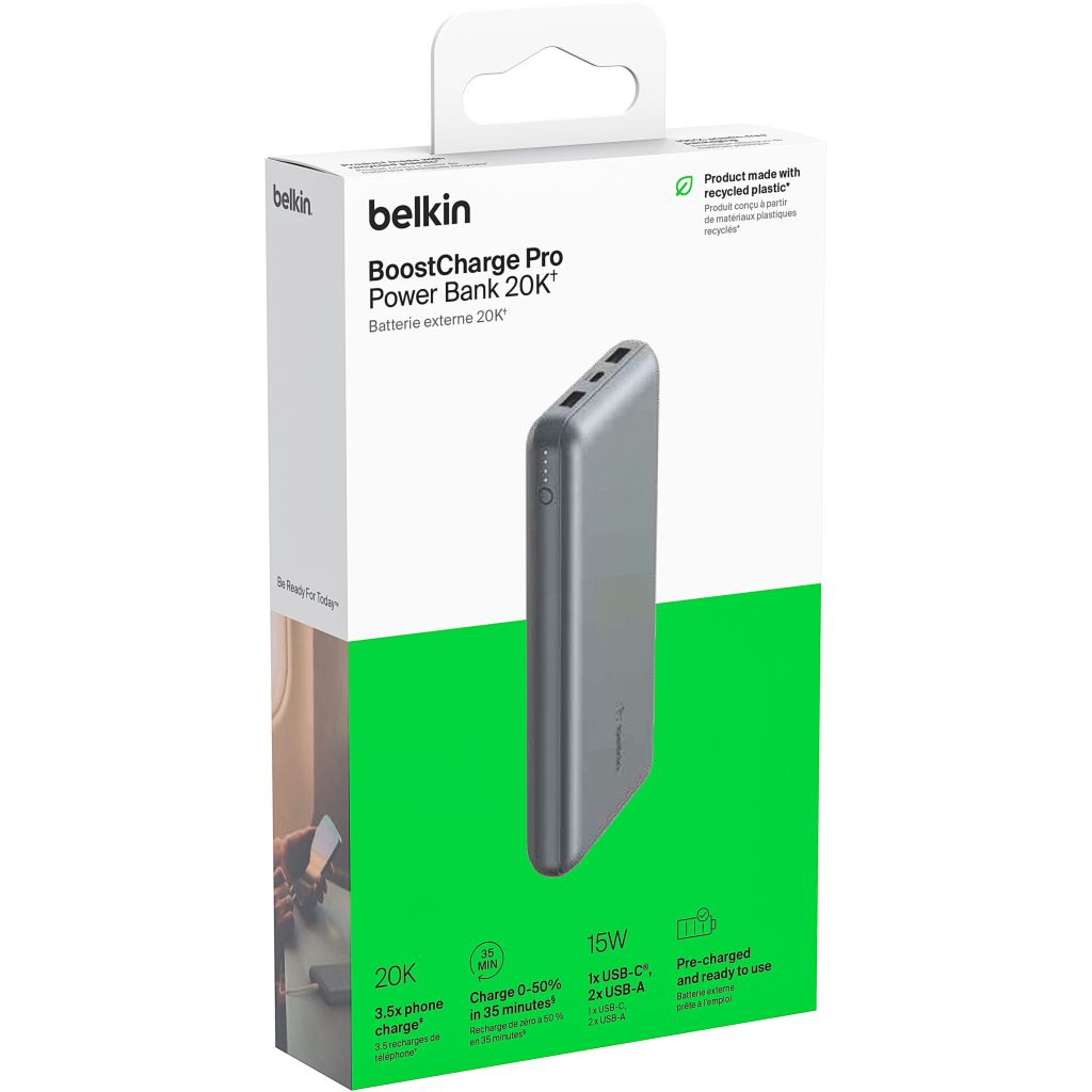 Батарея універсальна Belkin 10000mAh 15W 2xUSB-A, USB-C Gray (BPB011BTGY) - зображення 11