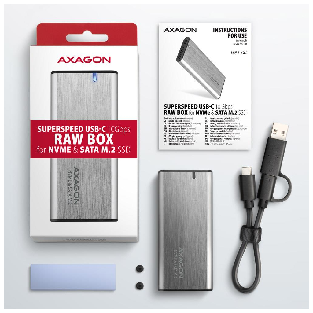 Кишеня зовнішня AXAGON USB-C 3.2 Gen 2 metal box for M.2 NVMe & SATA SSD SuperSpeed (EEM2-SG2) - зображення 4