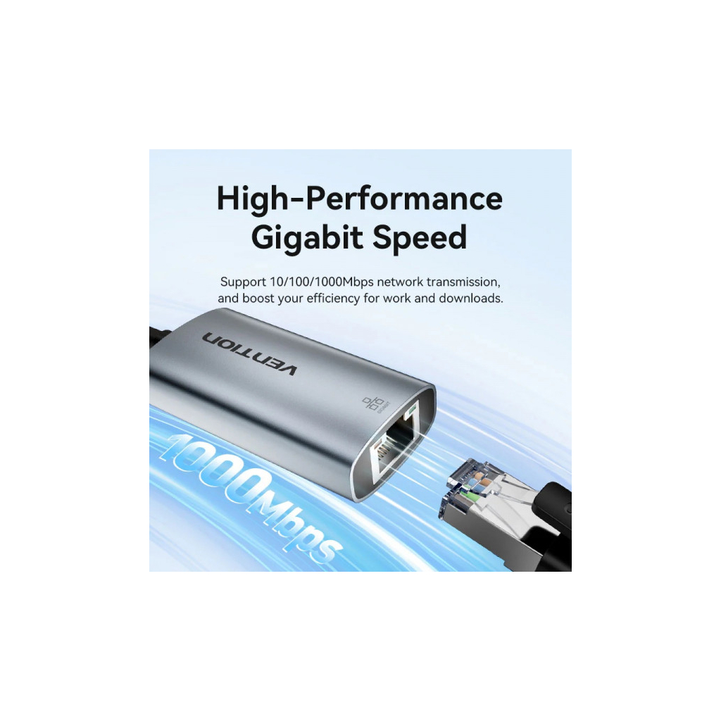 Перехідник USB-C to RJ45 Ethernet 1000Mbps black VENTION (CFPHB) - зображення 9