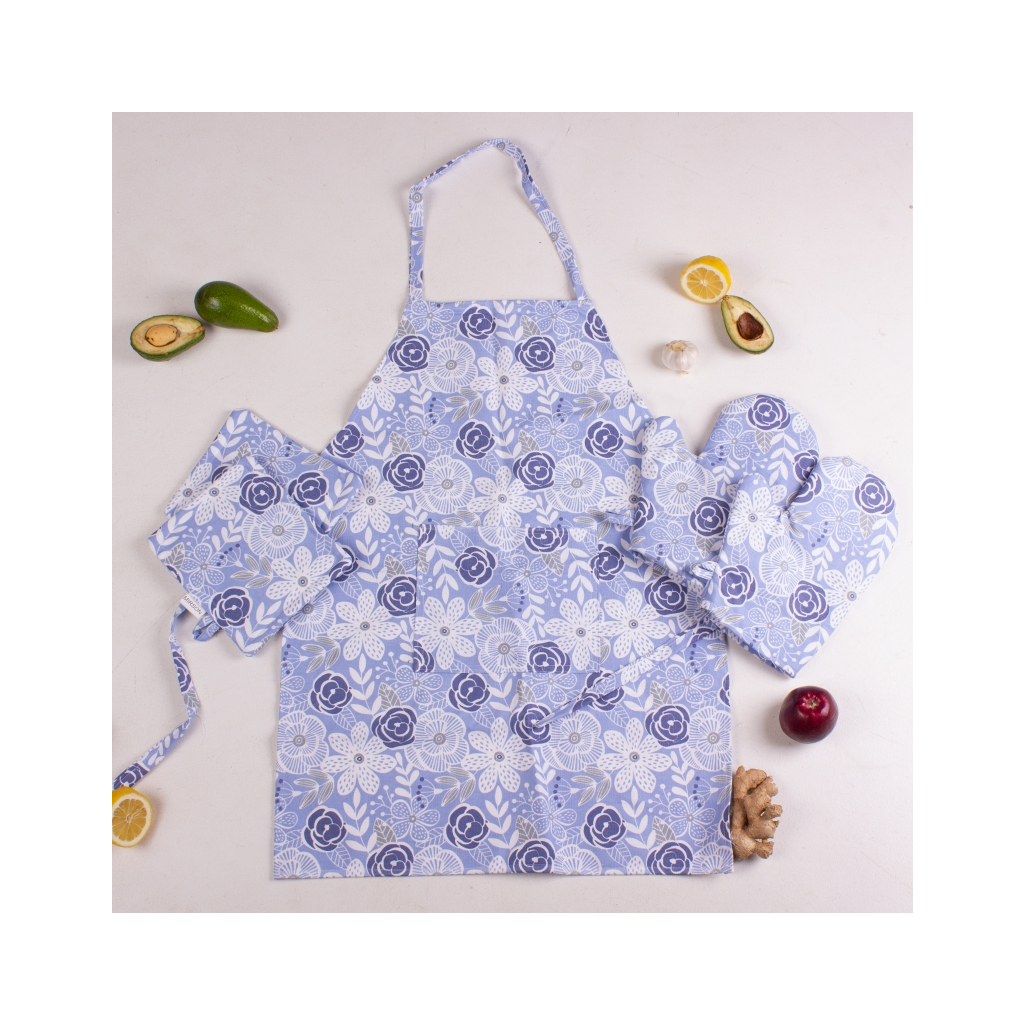 Фартух MirSon Набір №203 - Blue flowers дві прихватки + дві рукавички-прихватки + фартух (2200006753889) - зображення 2