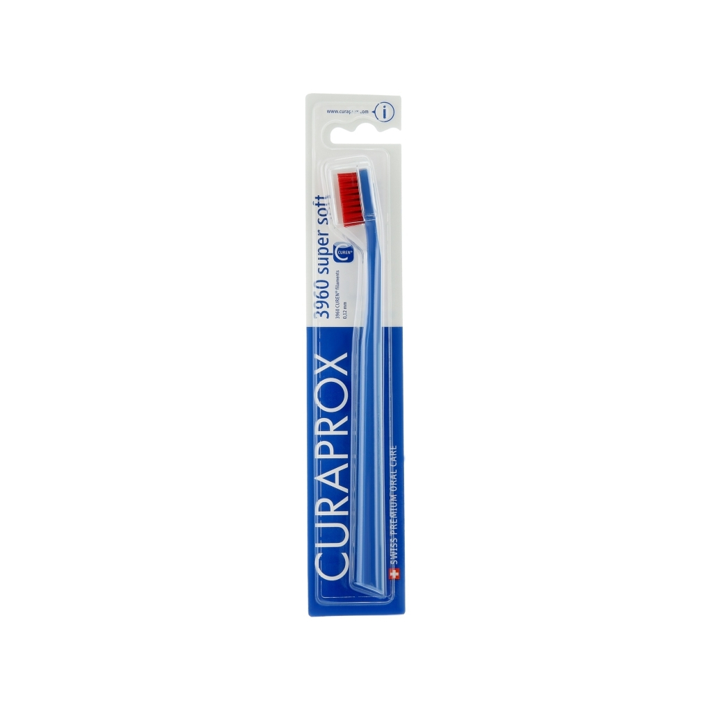 Зубна щітка Curaprox CS 3960 Super Soft Суперм'яка D 0.12 мм Синя з червоною щетиною (CS 3960-01) - зображення 1