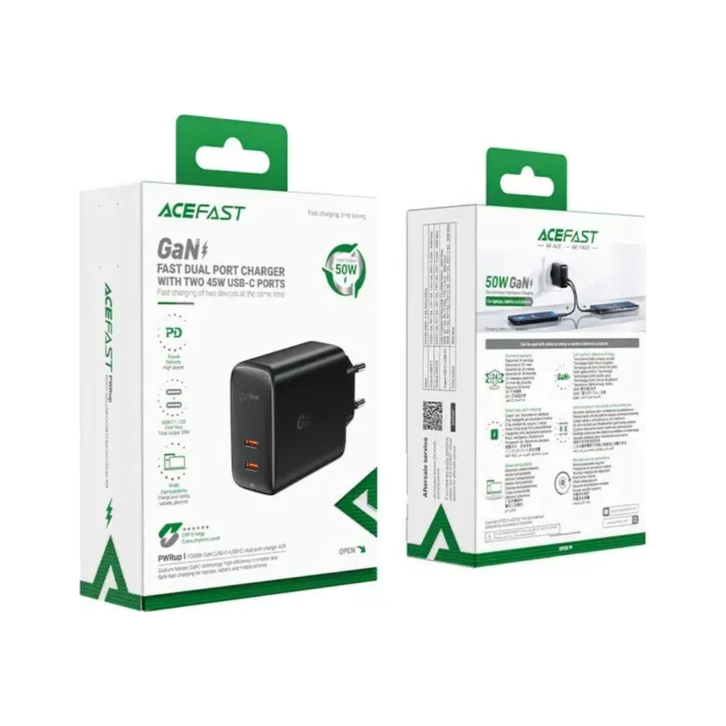 Зарядний пристрій Acefast 2xUSB 50W (USB-C+USB-C) Gan A29 Fast Charger Black (6974316281443) - зображення 5