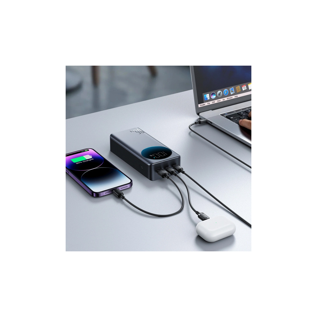 Батарея універсальна JOYROOM 30000mAh 65W PD, QC/3.0, USB-A, 2xUSB-C In/Out, Black (JR-PBF05) - изображение 10