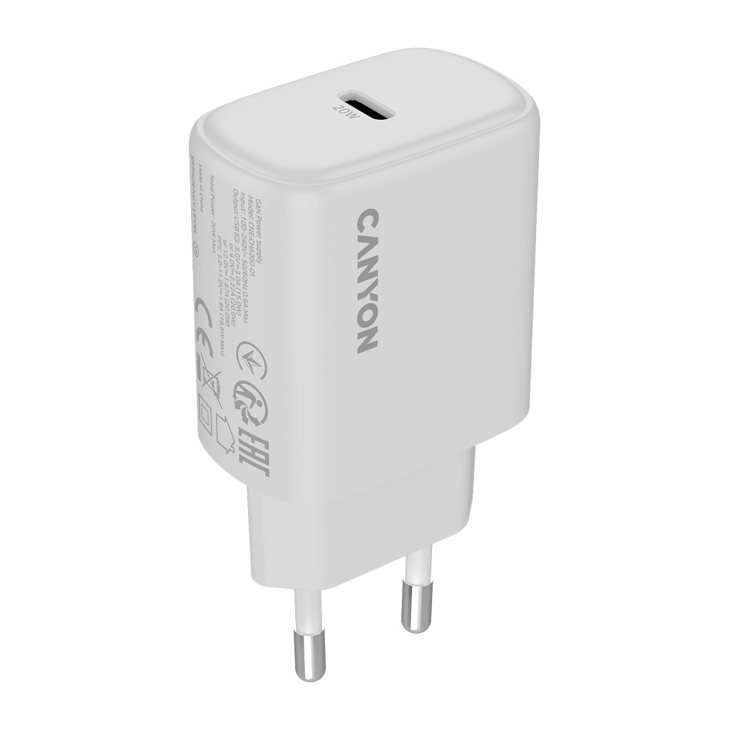 Зарядний пристрій Canyon OnCharge 200 20W 1xPD EU White (CNE-CHA200-01) - зображення 2