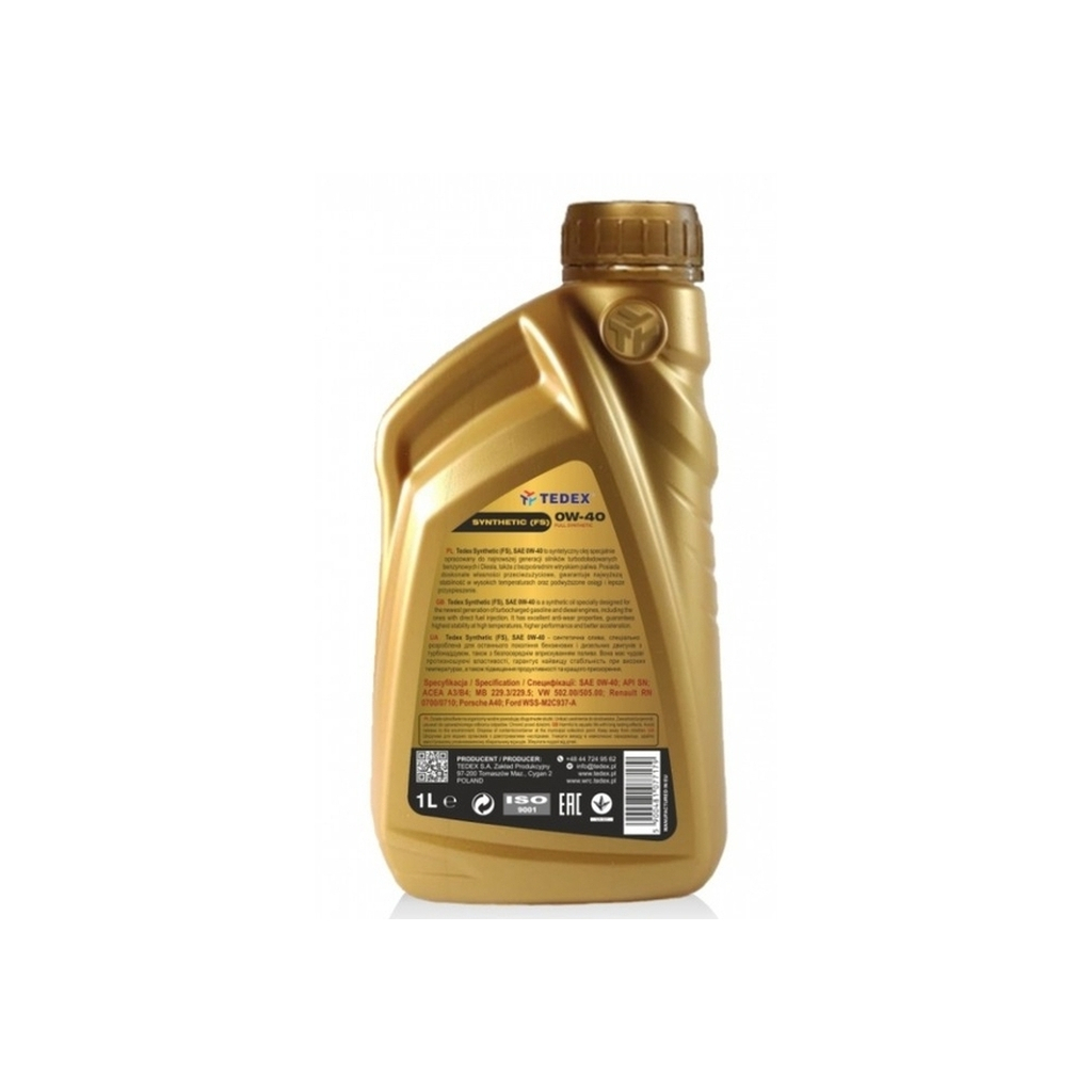 Моторна олива TEDEX SYNTHETIC (FS) MOTOR OIL 0W40 1л - изображение 2