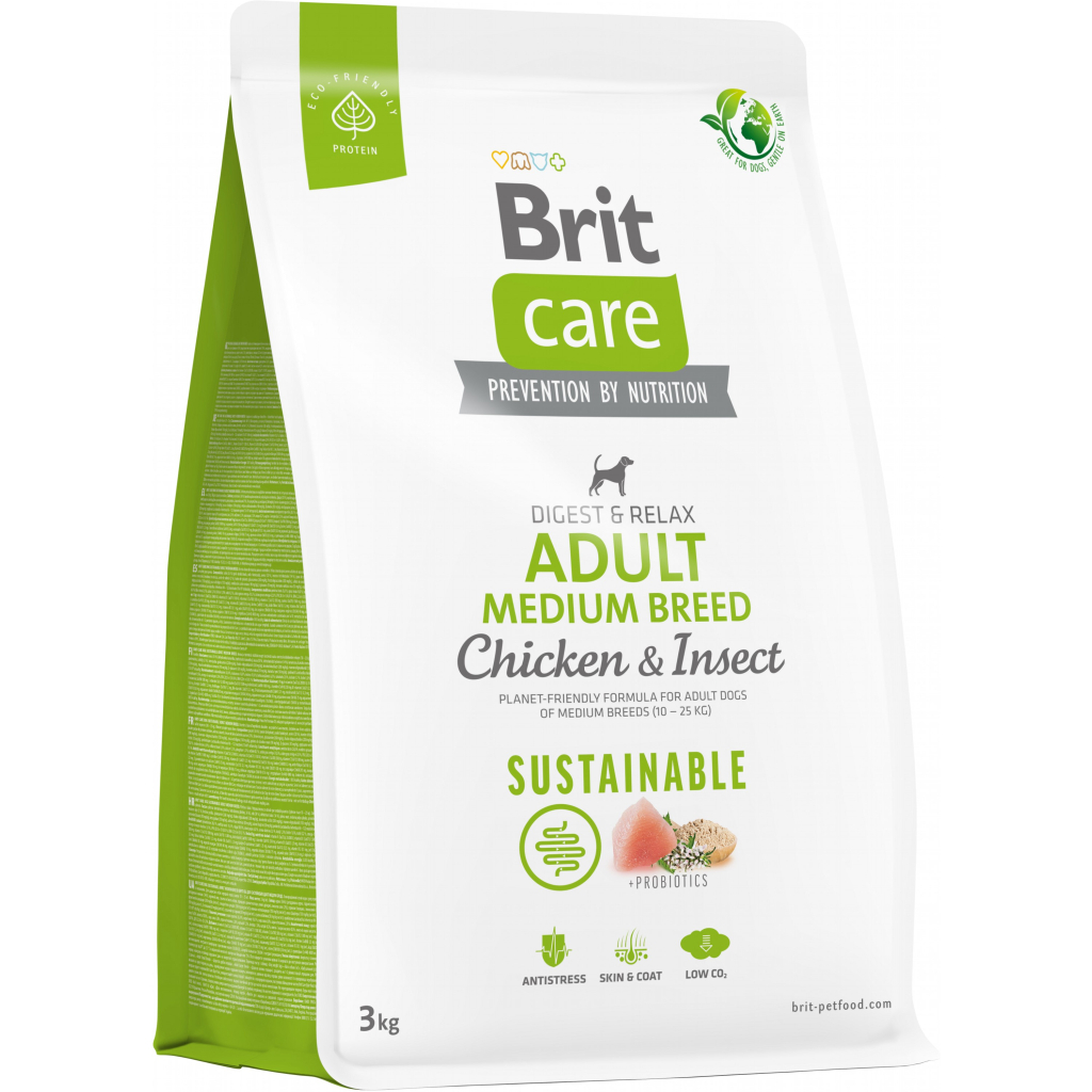 Сухий корм для собак Brit Care Dog Sustainable Adult Medium Breed з куркою та комахами 3 кг (8595602558698) - зображення 1