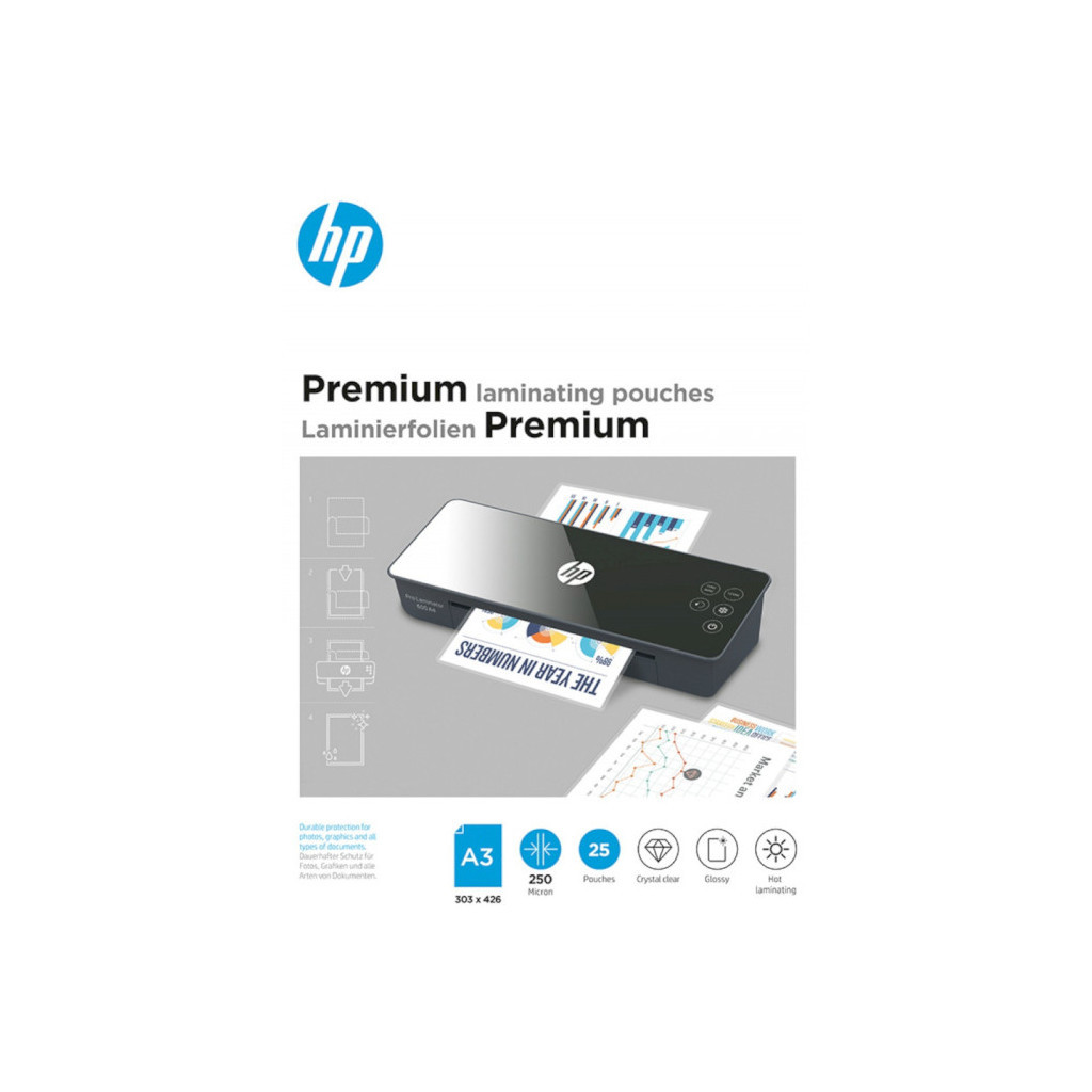 Плівка для ламінування HP Premium Laminating Pouches, A3, 250 Mic, 303x426, 25 pcs (9128) (838152) - изображение 1