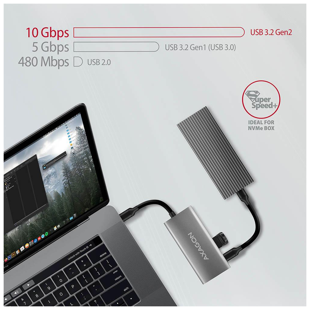 Концентратор AXAGON USB-C to 2xUSB-A + 2xUSB-C 10Gbps 0.13m gray (HMC-4G2) - зображення 3