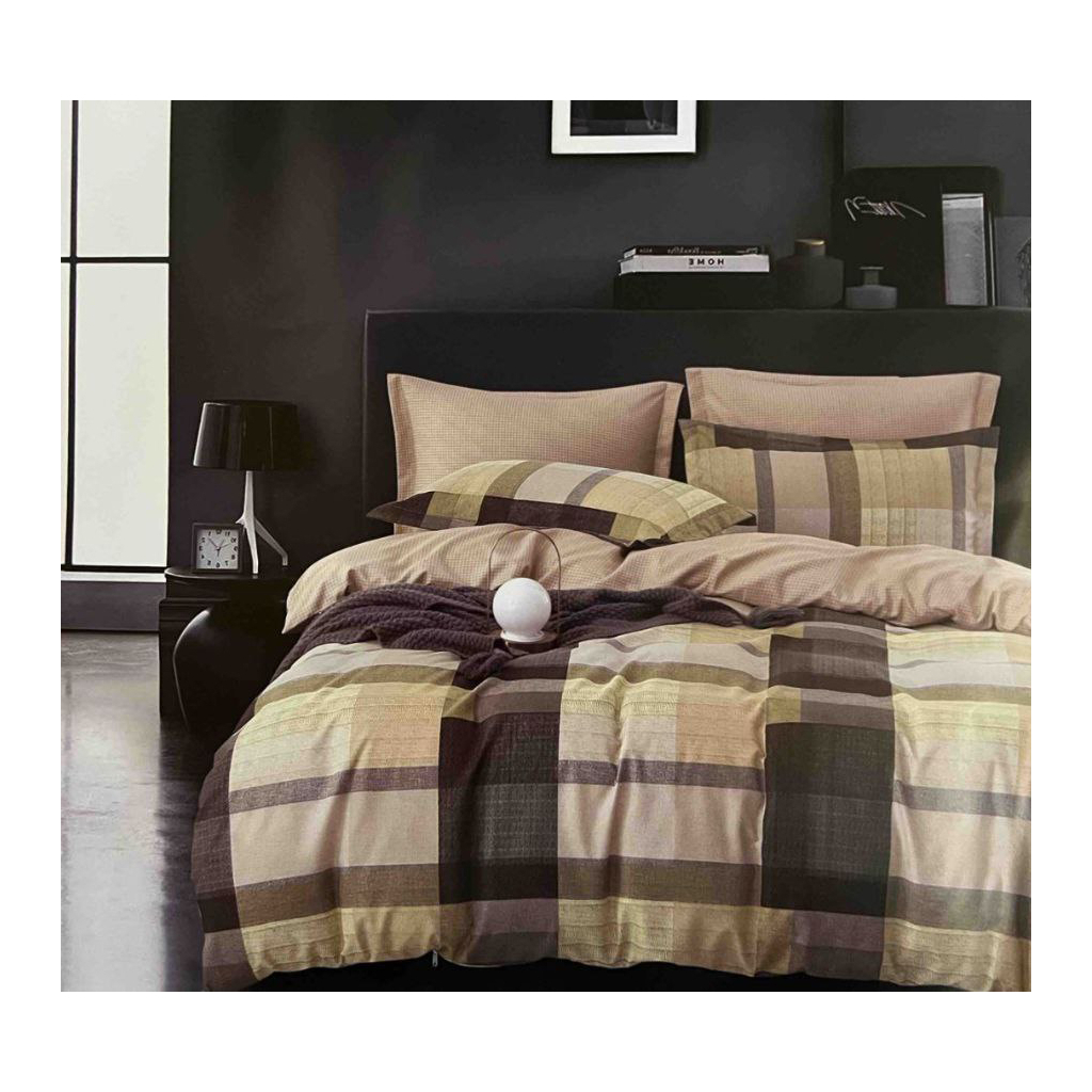 Постільна білизна ШЕМ Royal Satin клітинка коричнево-жовта євро 220 х 200 (євро RS_клітинка коричн жовта) - зображення 1