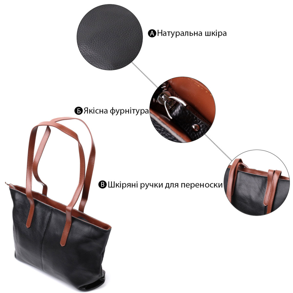 Сумка Vintage Містка сумка Жіноча з натуральної шкіри Чорна (22281) - зображення 4