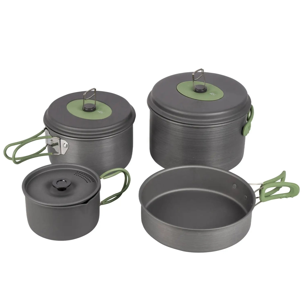 Набір туристичного посуду Bo-Camp Explorer 4 Pieces Hard Anodized Grey/Green (2200244) - зображення 1