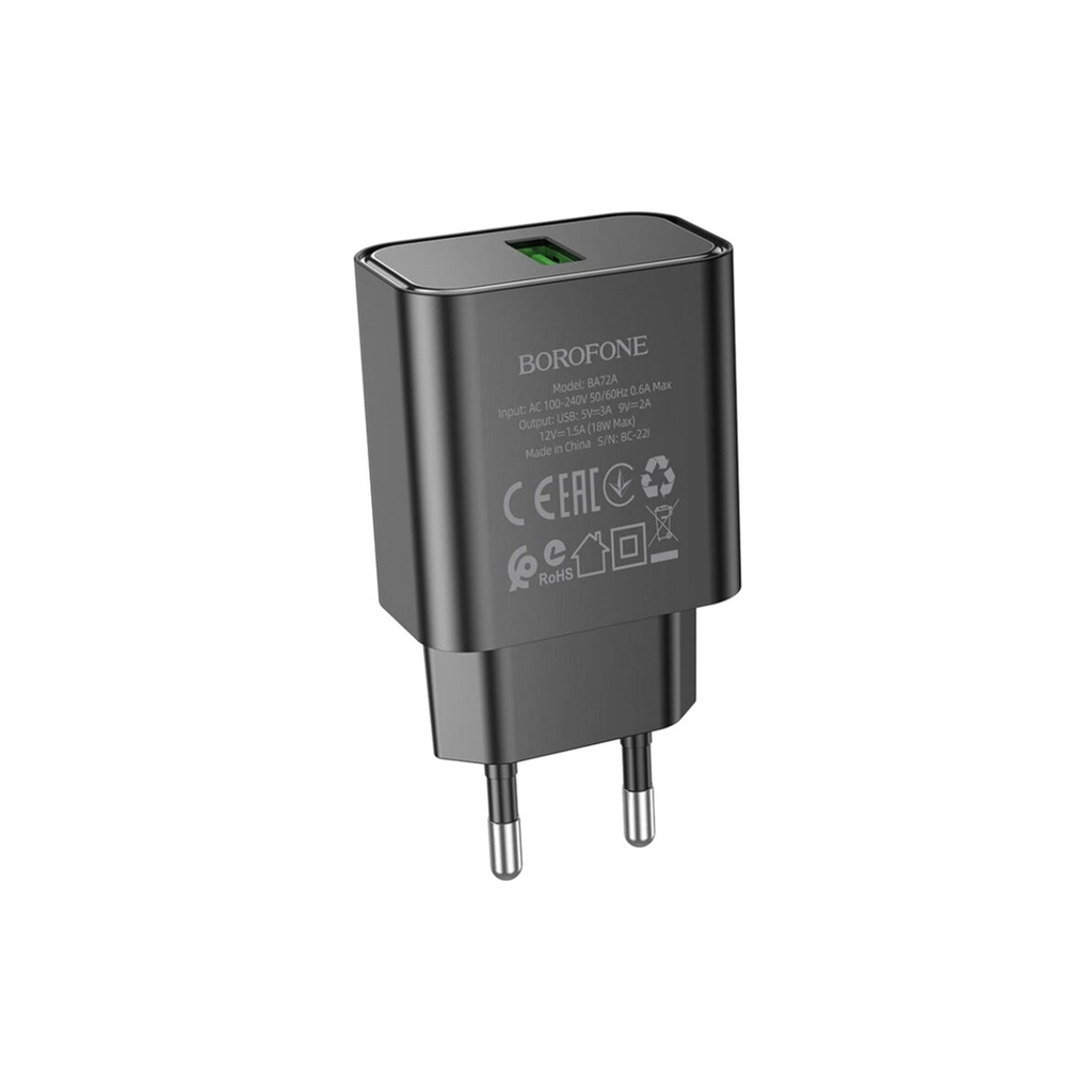 Зарядний пристрій BOROFONE BA72A USB QC3.0 black (6974443388541) - зображення 3