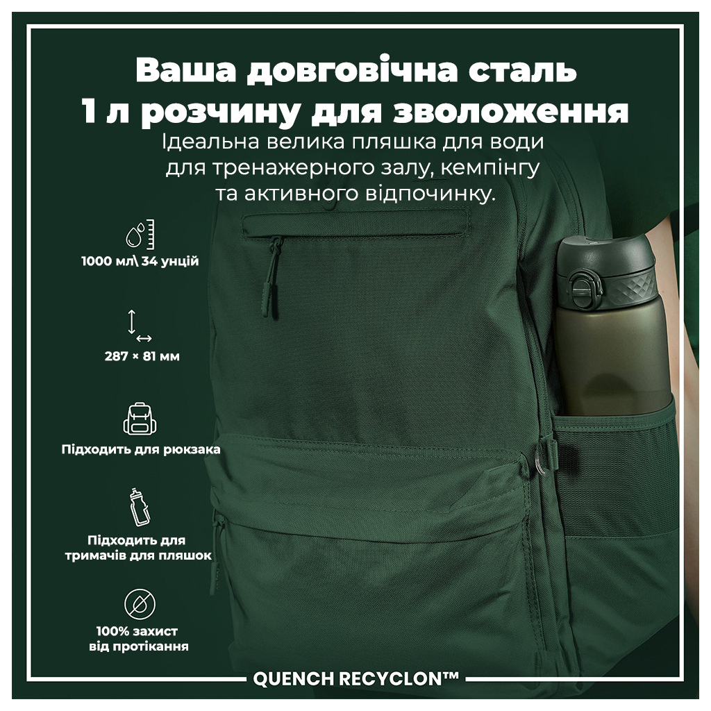Пляшка для води ION8 OneTouch 1000 мл BPA Free, Dark Green (I8RF1000DGRE) - зображення 5