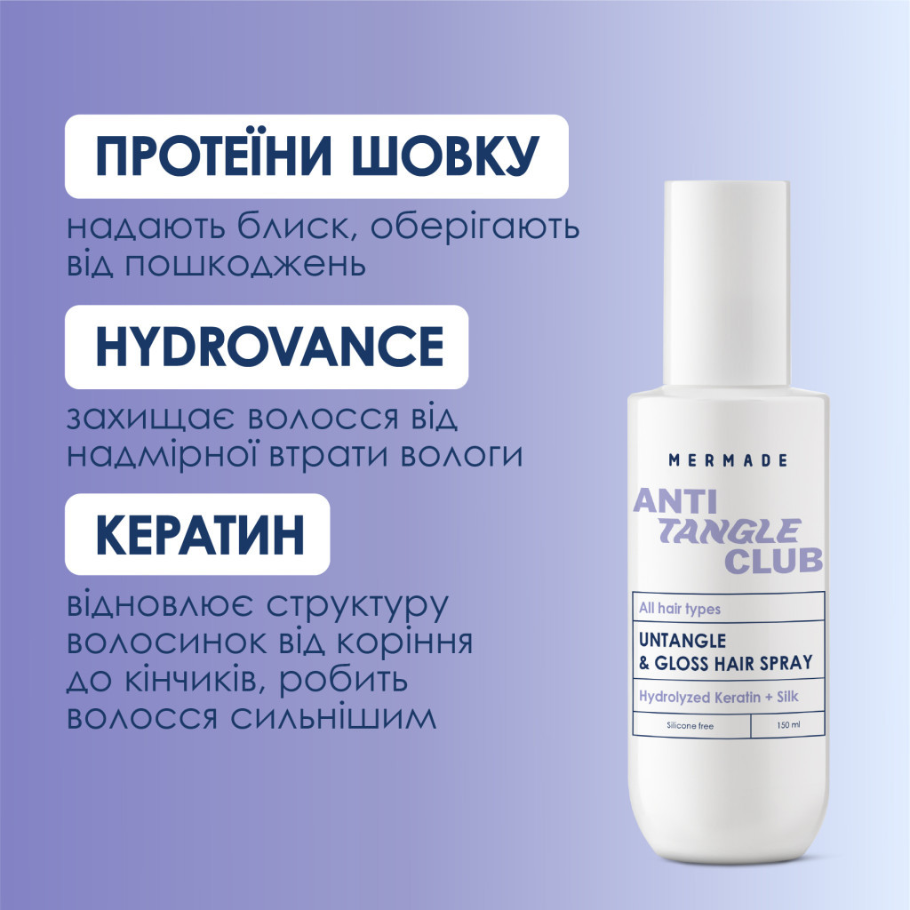 Спрей для волосся Mermade Hydrolyzed Keratin + Silk Кондиціонер для легкого розчісування 150 мл (4823122900173) - зображення 3