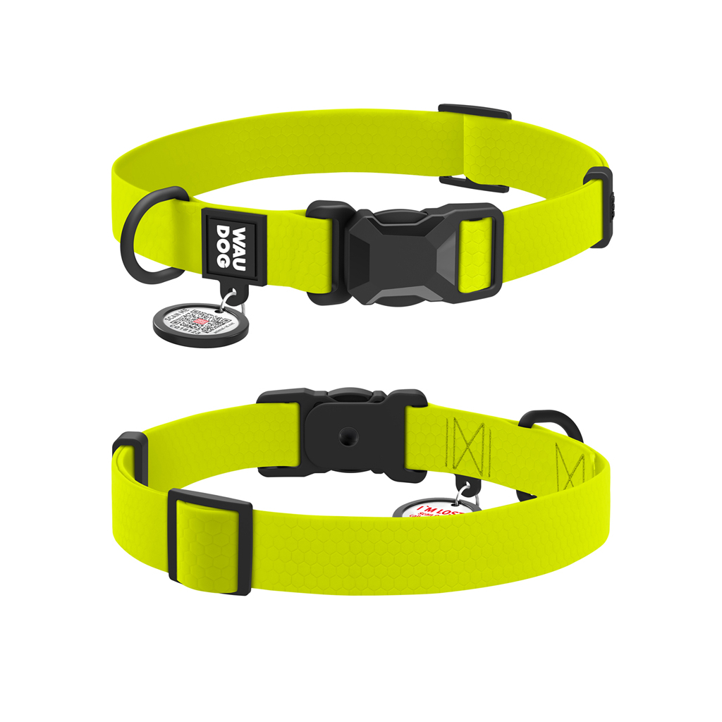 Нашийник для тварин WAUDOG Magnet c QR паспортом, магнітна пряжка-фастекс XL лимонний (279726) - зображення 1