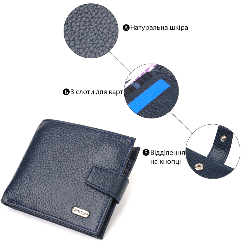 Гаманець Canpellini З натуральної шкіри Синій (21879) - зображення 4