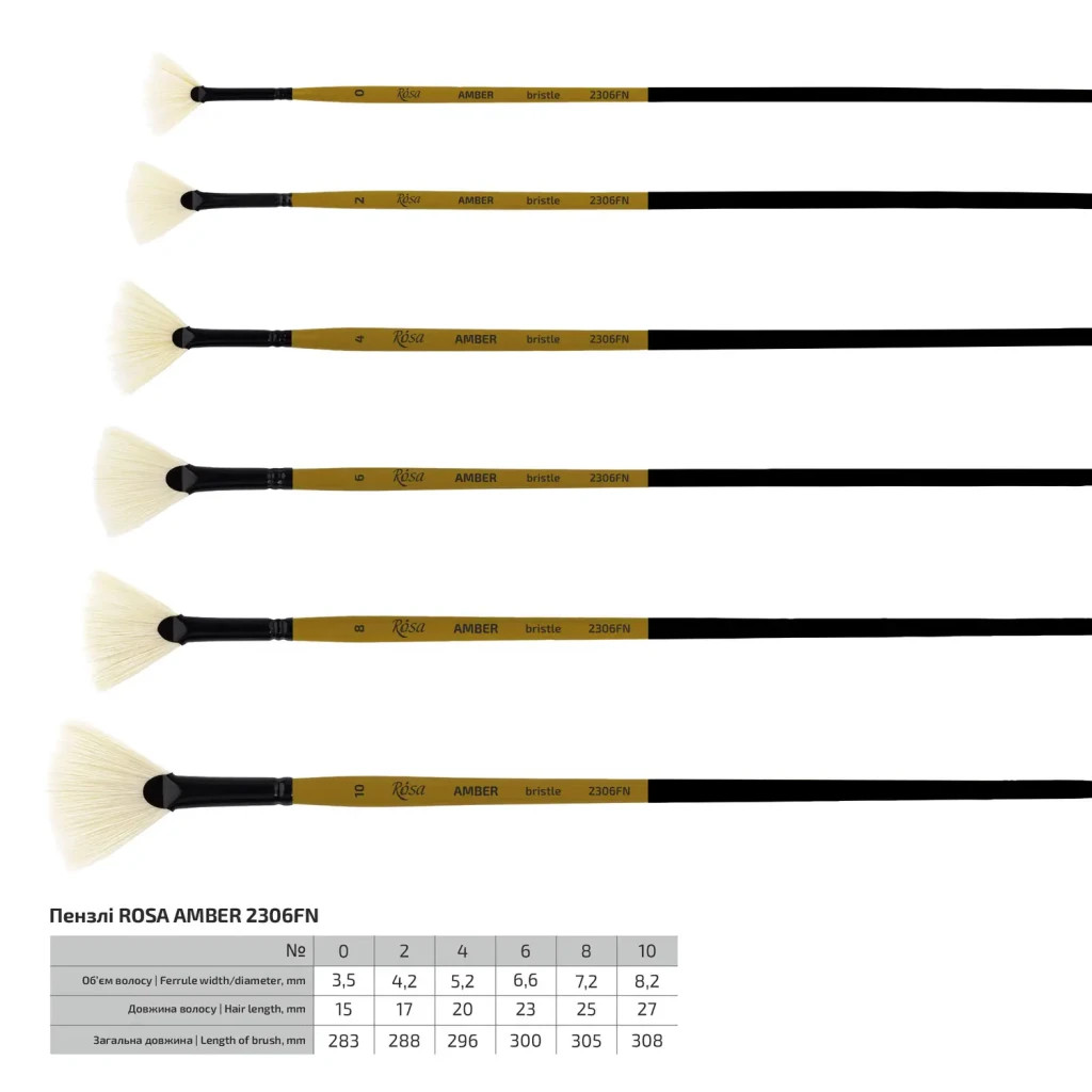 Пензлик для малювання Rosa Щетина віялова, AMBER 2306FN, №6 (4823098533580) - изображение 2