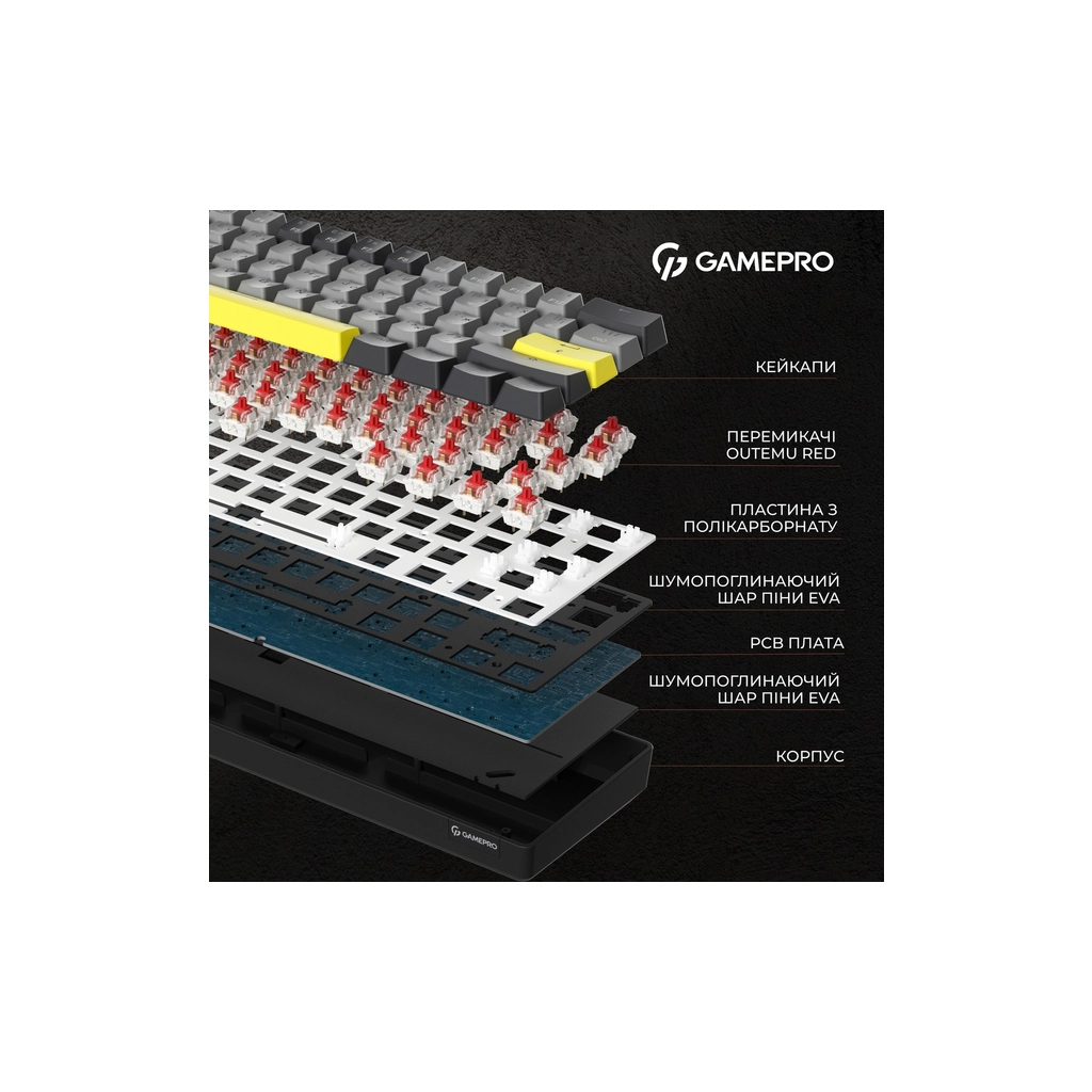 Клавіатура GamePro MK130G Pro Outemu Red Switch Hot-Swap 60 RGB USB/Wireless/Bluetooth Black (MK130G Pro) - изображение 7