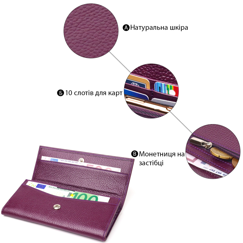 Гаманець Canpellini З натуральної шкіри Фіолетовий (21630) - зображення 4