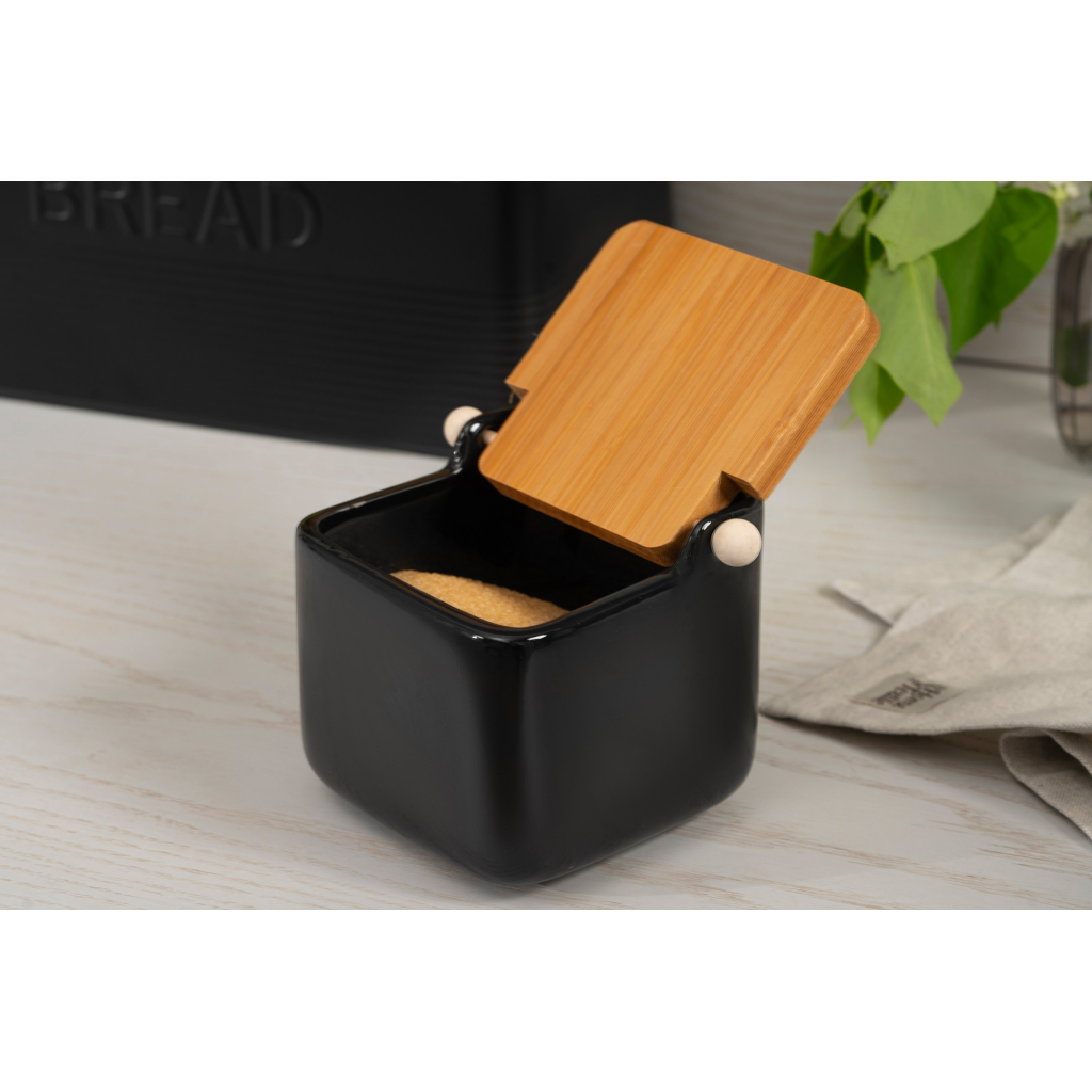 Цукорниця Ardesto Midori 12х12х11см, 840мл, кераміка, бамбук, чорна (AR0907B) - изображение 9