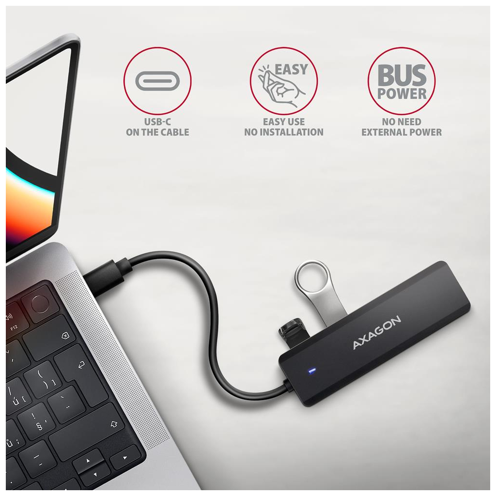 Концентратор AXAGON USB-C to 4xUSB 3.0 black (HUE-C1C) - зображення 3