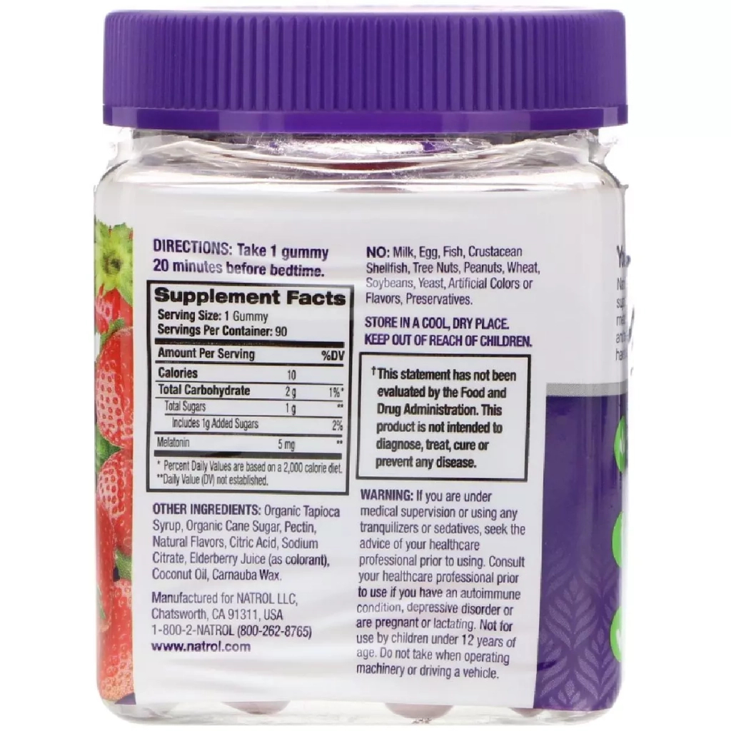 Амінокислота Natrol Мелатонін, Зі Смаком Полуниці, 5 мг, 90 жувальних капсул (NTL-07332) - зображення 2