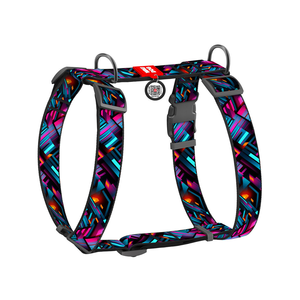 Шлея для собак WAUDOG Nylon з QR-паспортом анатомічна H-подібна "Нескінченні світи" пластиковий фастекс S (320-4058) - зображення 1