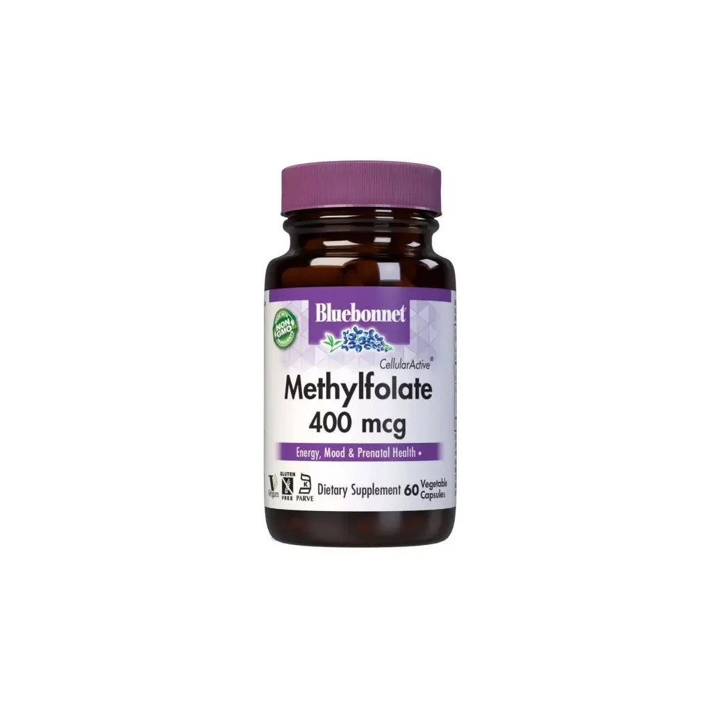 Вітамін Bluebonnet Nutrition Метилфолат (B9) 400мкг, Cellular Active, Methylfolate, 60 вегетаріанських (BLB0456) - зображення 1
