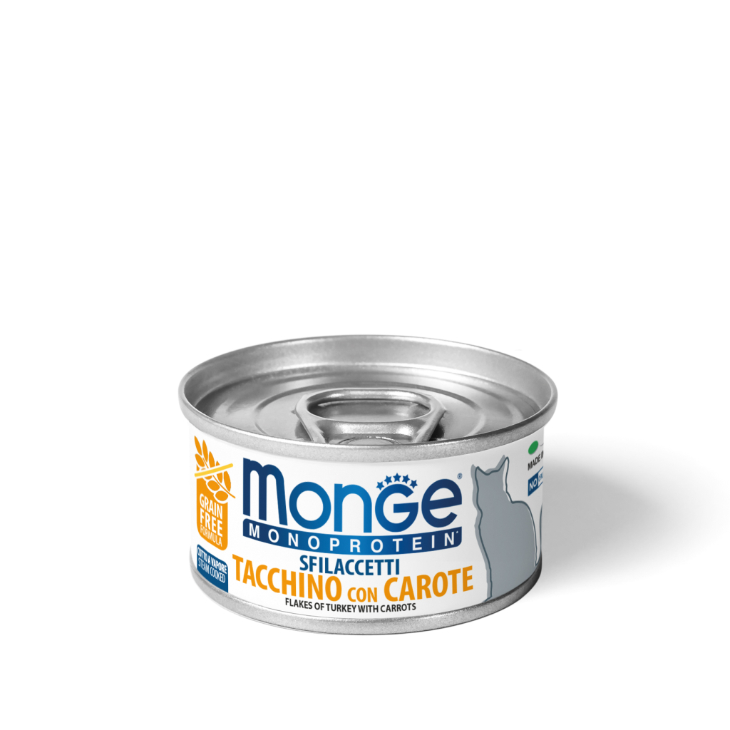Консерви для котів Monge Cat Monoprotein м'ясні пластівці з індички та моркови 80 г (8009470007191) - зображення 1