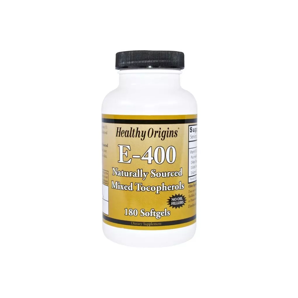 Вітамін Healthy Origins Вітамін Е, Суміш токоферолу, Vitamin E 400 МО, 180 капсул (HO15145) - зображення 1