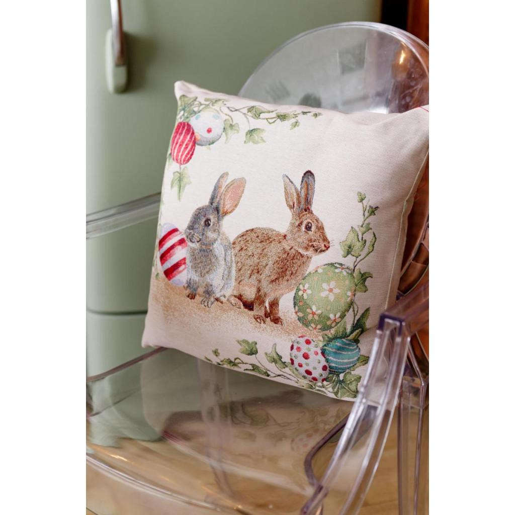 Подушка Прованс декоративна гобеленова Пара зайців з писанками Веснянка 45х45 см (034270) - зображення 3